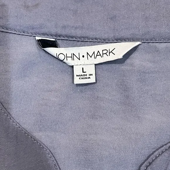 John Mark Shirt Womens Large Gray Embroidered Floral Boho Tunic Top Blouse - Picture 8 of 10